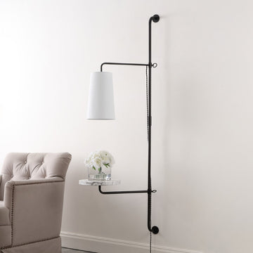 Andre 11.5" Contemporary Industrial Iron Plug-In with Adjustable White Marble Table LED Sconce - JONATHAN Y